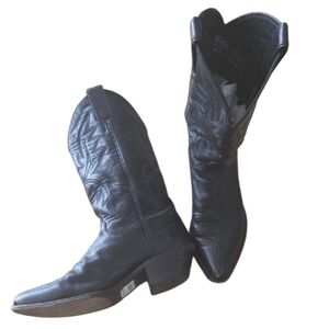 Black Heeled Justins Black Leather Cowboy Boots